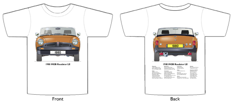 MGB Roadster LE (Rostyle wheels) 1980 T-shirt Front & Back